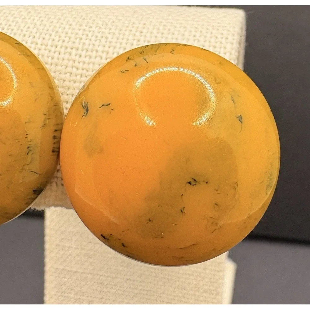 Vintage‎ Bakelite Style Marbled Butterscotch Screwback Earrings Acrylic